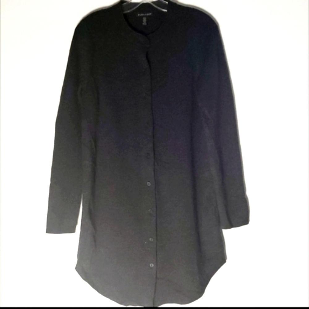 Eileen Fisher Italian 100% Merino Sz Xxs Yarn Long High&Low Hem Charcoal Gray